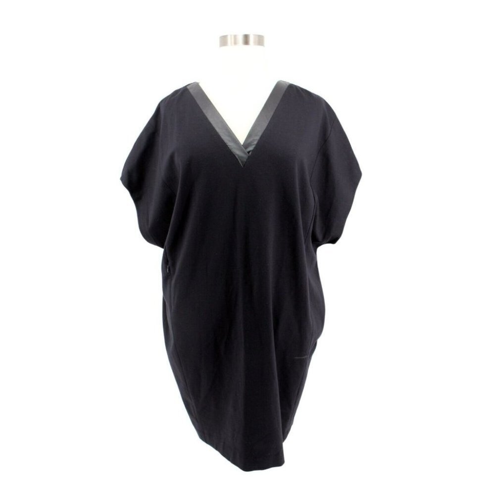 NWT Lane Bryant Black Ponte Knit Faux Leather Trim Sheath Dress Plus Size 18/20